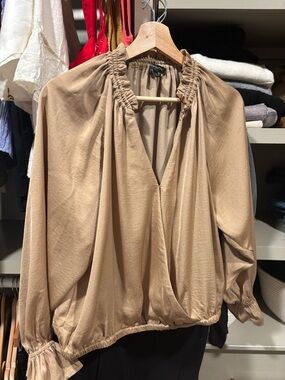 Banana republic camel Blouse with Gathered Neckline